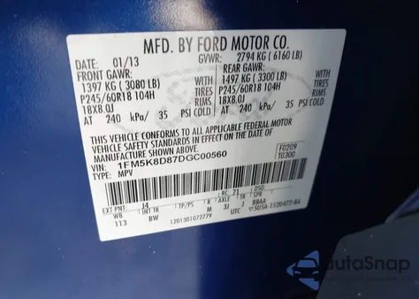 2013 Ford Explorer Xlt z USA, uszkodzony, nr VIN 1FM5K8D87DGC00560